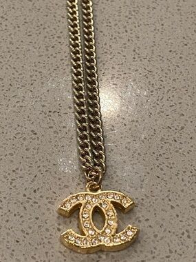 Channel Gold-tone Crystal Double C Logo Pendant Necklace
